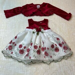 Elegant Red and White Floral infant 2-Piece Dress Set